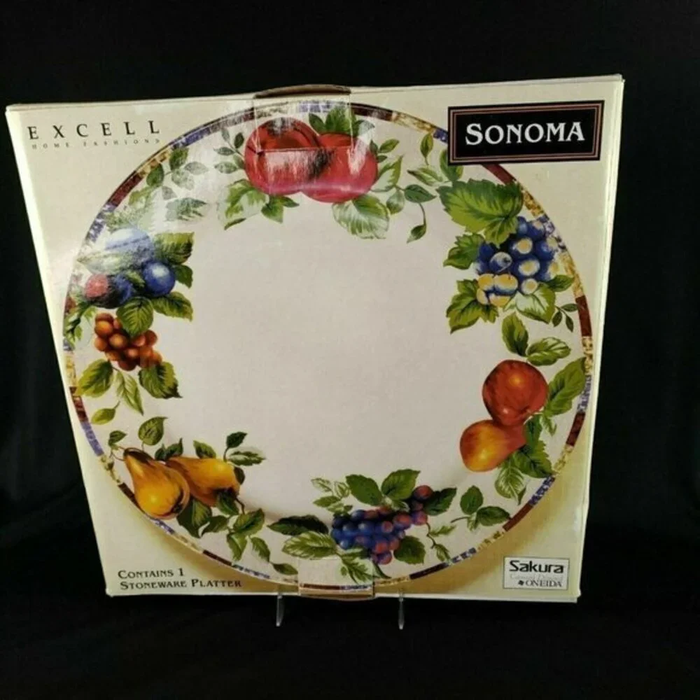Sonoma Sakura Fruit Pattern Round Serving Platter‎ Crudite Cheese Cracker Plate